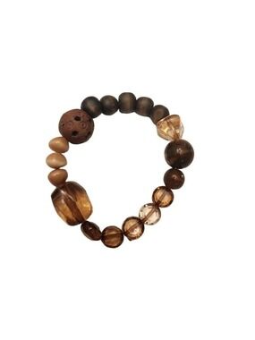 Womens Unbranded Beaded Bracelet One Size Brown Wooden Acrylic 7-8" boho forest